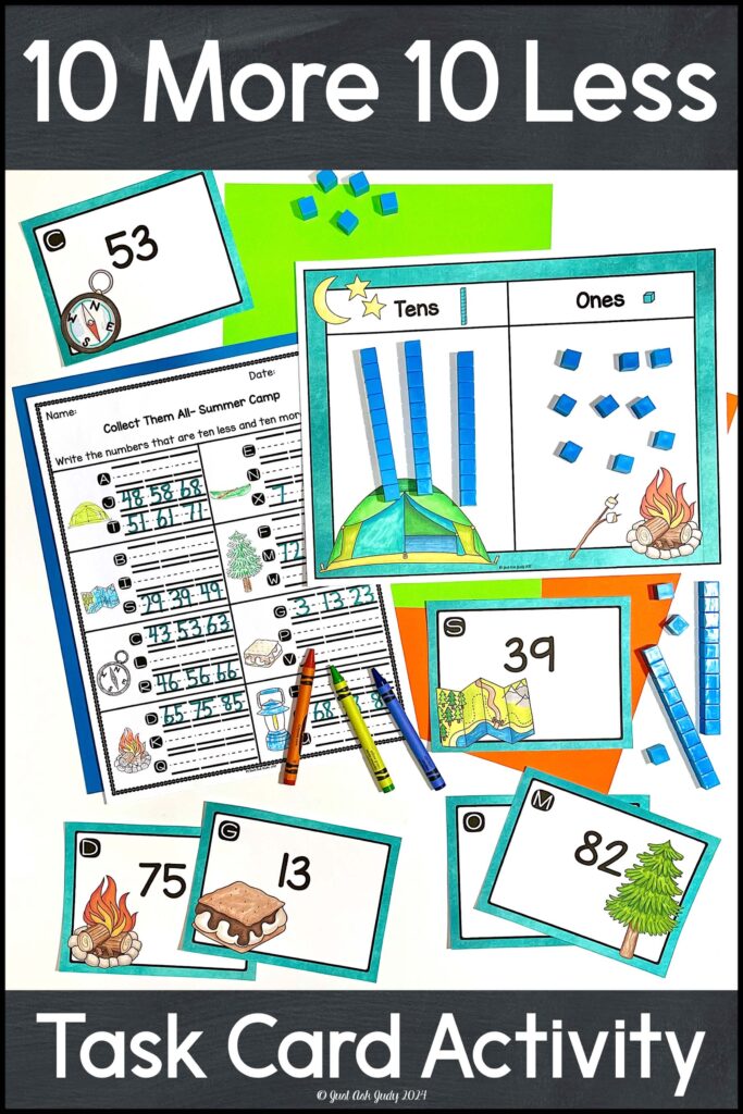 Let your first and second-graders have a little fun while they solidify their learning with this unique 10 more and 10 less task card activity. The camping theme makes it perfect to use at the end of the school year or during summer school.