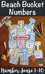 Reinforce summer learning with this free beach bucket math activity for reviewing and reinforcing number sense, ideal for kindergarteners. #numbersense #summerslump #beach