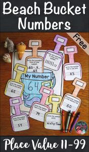 Stop summer slide with this free, versatile beach bucket activity for reviewing and reinforcing place value skills, perfect for second or third grade math. #placevalue #summer #beach