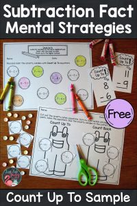 Enjoy this free math sample, compiled from three of my subtraction resources, for reinforcing the count up to subtraction fact strategy in first and second-grade. #SubtractionFacts #SubtractionFactStrategies #1stGradeMath #2ndGradeMath #MathIntervention