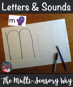 Use unlined newsprint for this multi-sensory letter/ sound activity. Have your preschool and kindergarten students trace the letter while naming it, the key picture, and its sound. #LettersAndSounds #Preschool