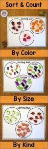 Sort and Count is a fabulous activity for children who need experiences with accurately saying one number word for each object and with cardinality.
