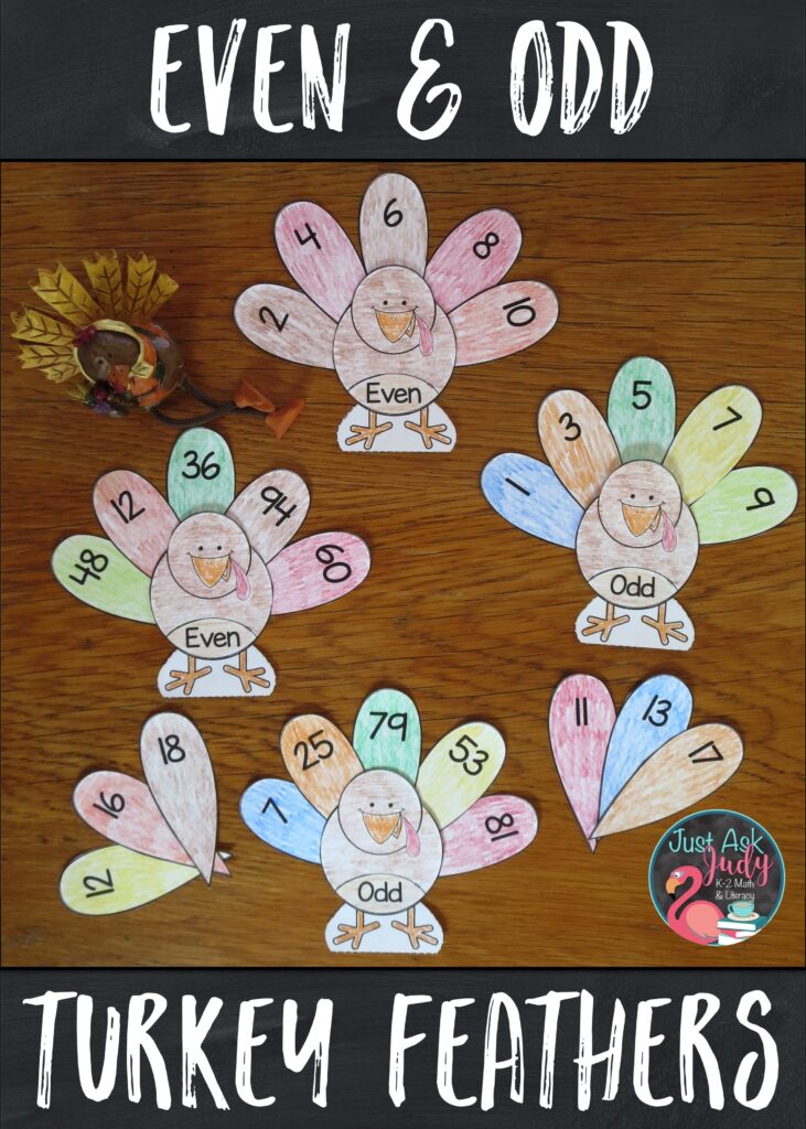 Here’s a free resource for sorting even and odd numbers 1-10, 11-20, or 1-99. It is perfect for first and second grade math. #EvenOddNumbers #Thanksgiving #1stGradeMath