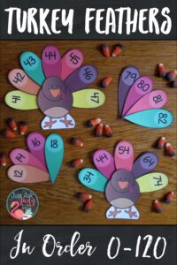 Click to see this open-ended flexible turkey themed resource for sequencing numbers 0-120 in a variety of ways. Use it to provide individualized practice for your kindergarten, first, and second-grade math students. #Turkeys #OrderingNumbers #MathStations
