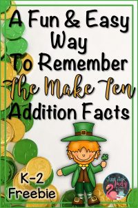 Discover Give and Take Make Ten, a small group math game for learning, practicing, and reviewing the Make Ten addition facts in kindergarten, first, and second grades. This free hands-on St. Patrick’s Day themed game uses counters and ten frames to provide concrete and visual support. #MakeTen #StPatrick’sDay