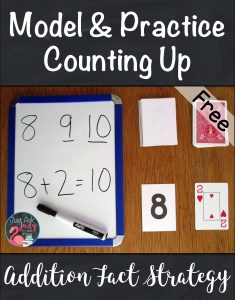 Try the math ideas and freebies in this blog post to help your kindergarten, first, and second grade students move from counting all to counting on or counting up when adding! #additionfacts #additionfactstrategies #additionactivities #kindergartenmath #1stgrademath #2ndgrademath