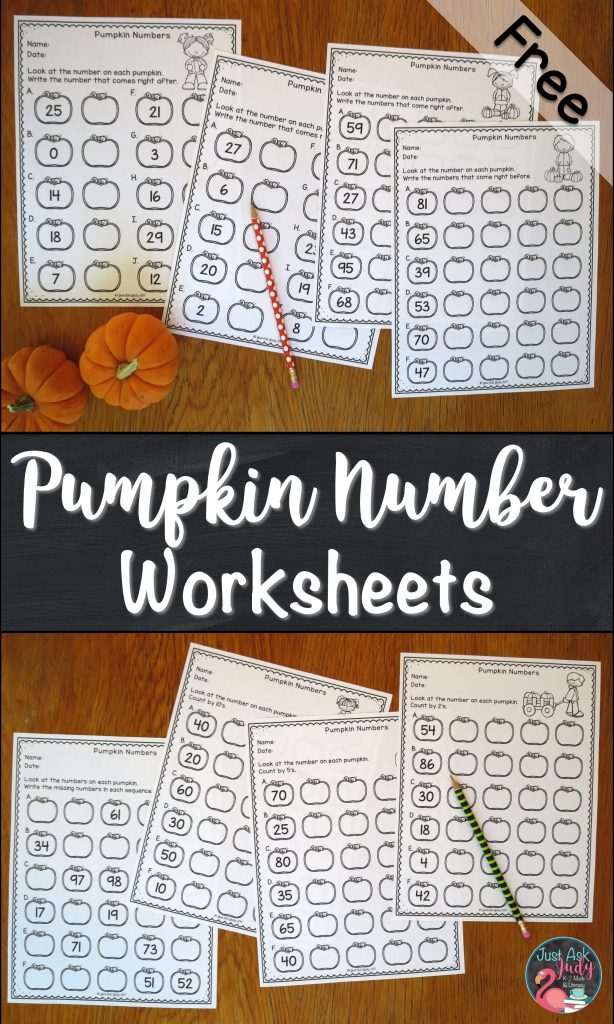 Enjoy this set of free pumpkin themed worksheets for sequencing numbers 0-100; perfect for supplementing your instruction in first grade or second grade. 
