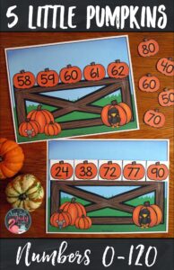 Here’s an open-ended pumpkin-themed resource for sequencing numbers 0-120 in a variety of ways. Use it to provide individualized practice for your kindergarten, first, and second-grade math students. #Pumpkins #MathCenters #OrderingNumbers