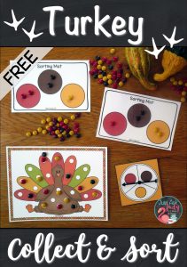 Check out this free partner activity, perfect for engaging your preschoolers, kindergarteners, and first graders. Provide opportunities for enhancing fine motor skills, matching or identifying colors counting, writing numbers, representing quantities on a ten frame or with tally marks, and graphing and comparing. #turkeys #KindergartenMath #TenFrames