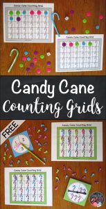 Click to download these free candy cane counting grids for preschool and kindergarten math.