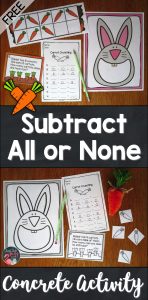 Click to find a free concrete activity for teaching the concepts of subtracting all or none from a given number, perfect for kindergarten, first, and second grade math.