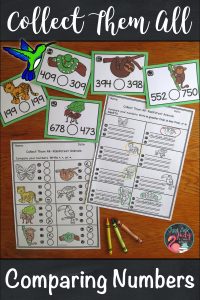Engage your second and third-grade students with this rainforest animal themed small group task card math activity with a twist, for practicing or reviewing comparing three-digit numbers. $ #secondgrademath #comparingnumbers #3digitnumbers #rainforest