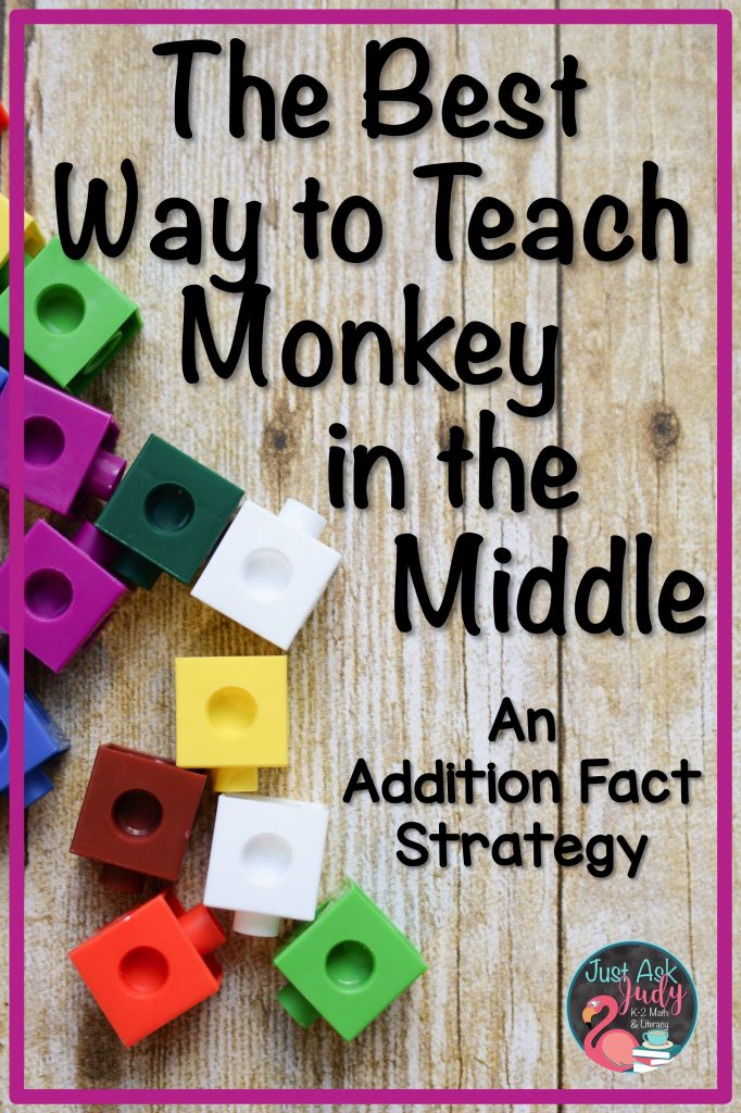 Read all about introducing and teaching the monkey in the middle addition fact strategy in first and second grade. Find a freebie to help you get started! #MathFreebie #AdditionFacts 