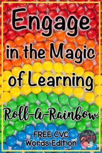 Read this blog post about a free rainbow themed activity to engage your kindergarten and first-grade students in reading CVC (3 letter short vowel closed syllable) words. #Rainbows #KindergartenLiteracy