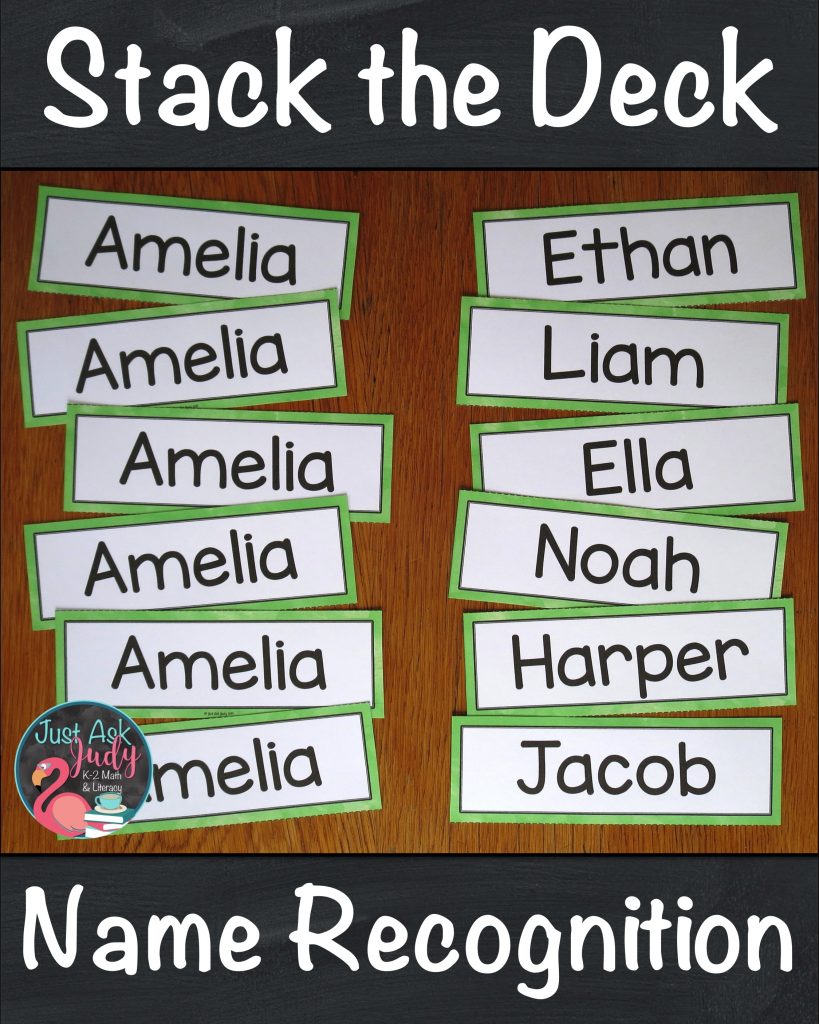 Learn about Stack the Deck, an easy and engaging flashcard activity, to increase the odds of successfully learning to recognize letters, numbers, names, and words. #Preschool #NameRecognition