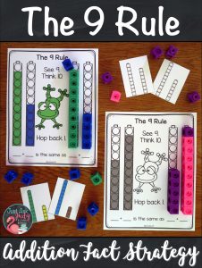 Check out this set of resources to help you introduce and teach The 9 Rule (adding 9) addition fact strategy. It is the perfect way for your 1st and 2nd grade math students to develop understanding of the concept underlying this strategy. #AdditionFacts #FirstGradeMath #SecondGradeMath
