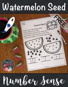 Check out this free watermelon seed math activity for decomposing teen numbers #Watermelons #TeenNumbers #KindergartenMath