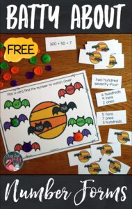 Download this free bat-themed number forms and place value activity for your second and early third-grade students. Use it to provide practice with the standard, word, expanded, and place value forms of three-digit numbers. #2ndGradeMath #Bats #PlaceValue
