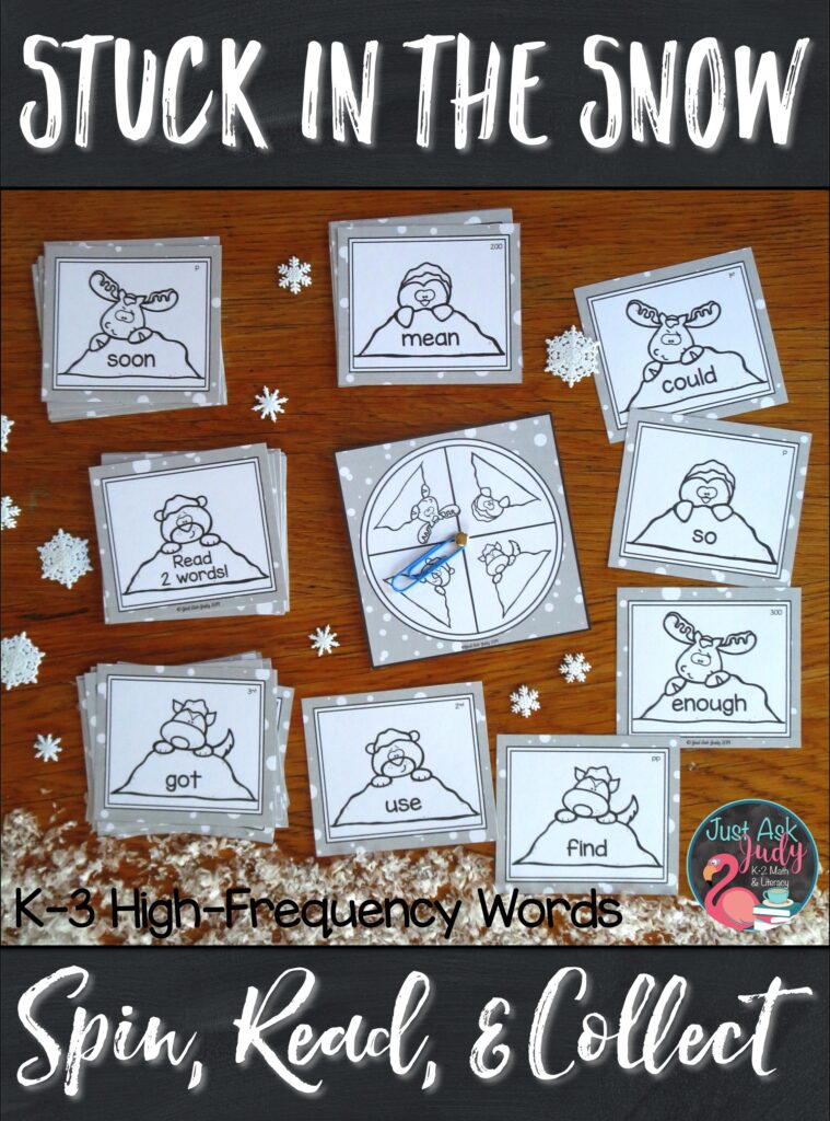Use this engaging reading game to give your kindergarten, 1st, 2nd, and 3rd grade students practice reading 355 high-frequency words. Play it during guided reading, resource, or intervention groups or use it as a literacy station. #Snow #SightWords #LiteracyGame
