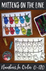 Here’s an open-ended flexible mitten themed resource for ordering numbers 0-120 in a variety of ways. Use it to provide individualized practice for your kindergarten, first, and second-grade math students. #Winter #SequencingNumbers #MathCenters