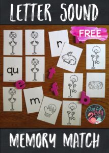 Here’s a set of free lowercase letter and key word picture cards for playing a memory match game. It’s an ideal activity for preschoolers and kindergarteners learning to identify letters and to associate those letters with their corresponding initial consonant and short vowel sounds.