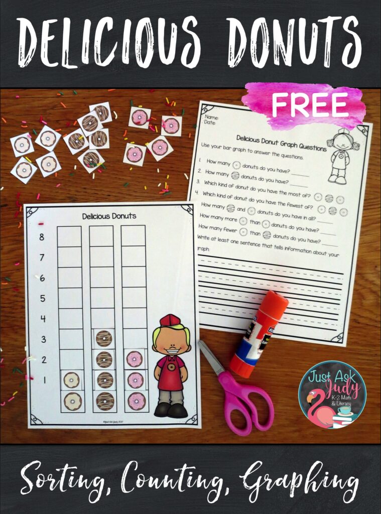 Here’s a free activity for sorting, counting, and graphing donuts that’s perfect for preschoolers, kindergarteners, first graders, or early second graders.