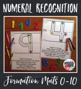 Try these easy to prepare full-page mats with your preschoolers or kindergarteners. Each mat has a single numeral (0-10) with supports to help guide correct formation.