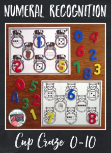 Your preschool and kindergarten students will love this pet themed number sense matching activity! There are full-page size mats (2-10) with the numbers 0-10 represented with fingers, dice, and ten frames. Add numbered cups or simply numbers for hands-on math fun.