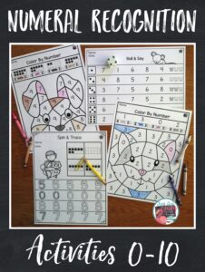 Get ready to spin, roll, and color with these pet themed activities designed to reinforce numeral recognition 0-10 in preschool and kindergarten.