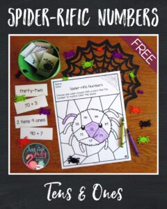 Try this free coloring activity. It’s ideal for giving your first and second grade math students practice with the standard, word, expanded, and place value forms of two-digit numbers during October or any other month.