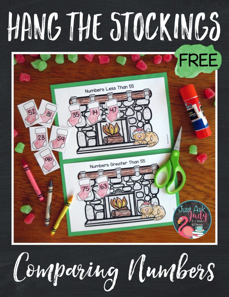 Check out this free and easy to prepare stocking themed greater than and less than Christmas math activity. Let your 1st, 2nd, and 3rd grade students have fun while getting practice with comparing two or three-digit numbers against a benchmark number. 