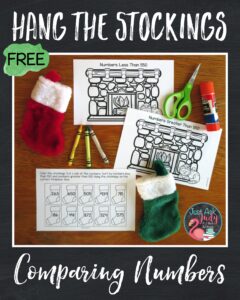 Try this free stocking themed Christmas math activity! This easy to prepare greater than and less than resource gives your first, second, and third grade students practice with comparing two or three-digit numbers against a benchmark number.